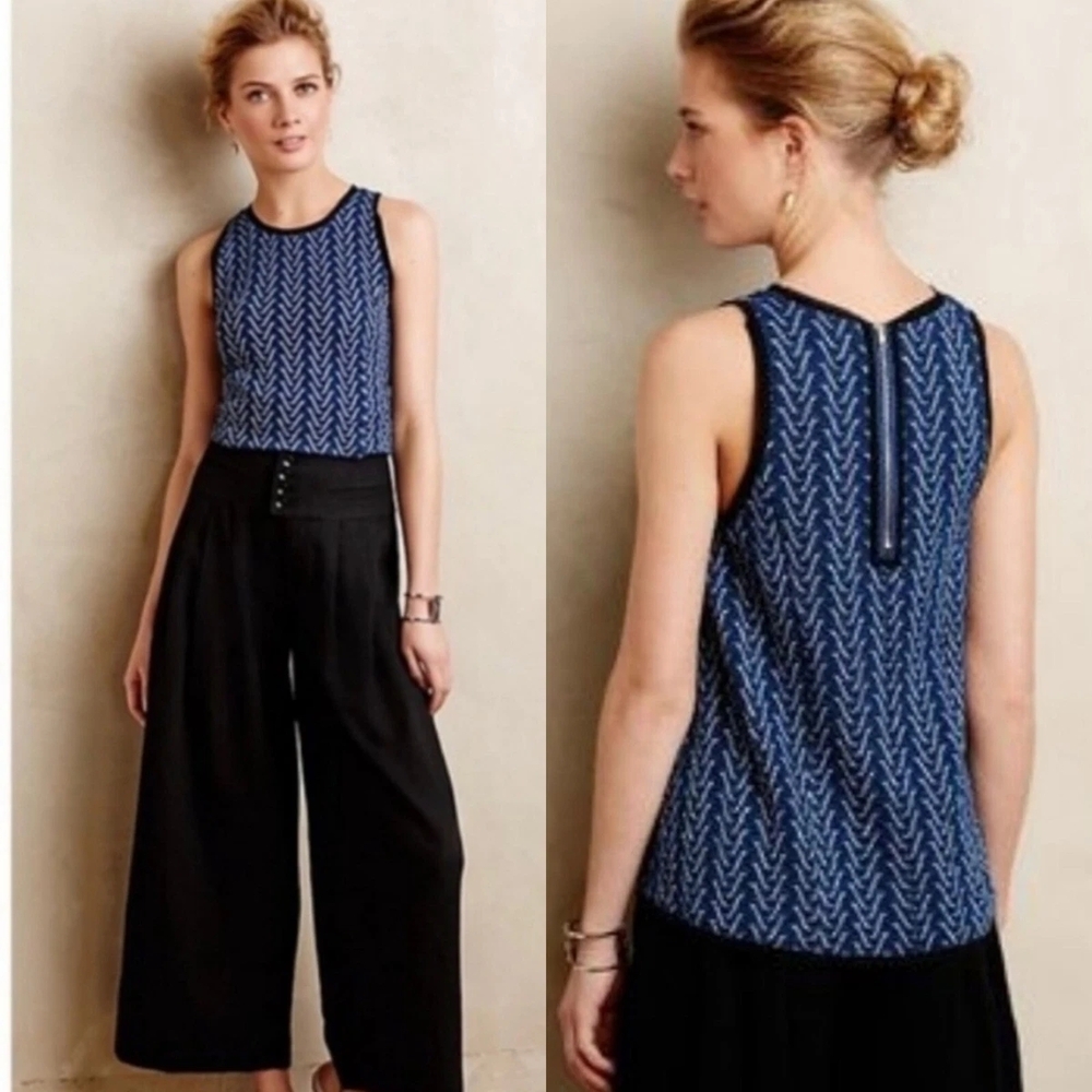 Anthropologie Postmark Textured Swing Sleeveless Top with Fringe Details Sz S